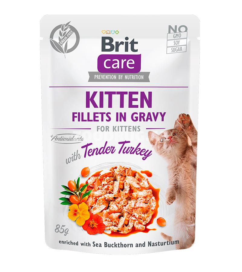 Влажный корм Brit Care Kitten Tender Turkey in Gravy in Gravy with Tender Turkey для котят филе в соусе с нежной индейкой, обогащенное облепихой и настурцией 85 гр.