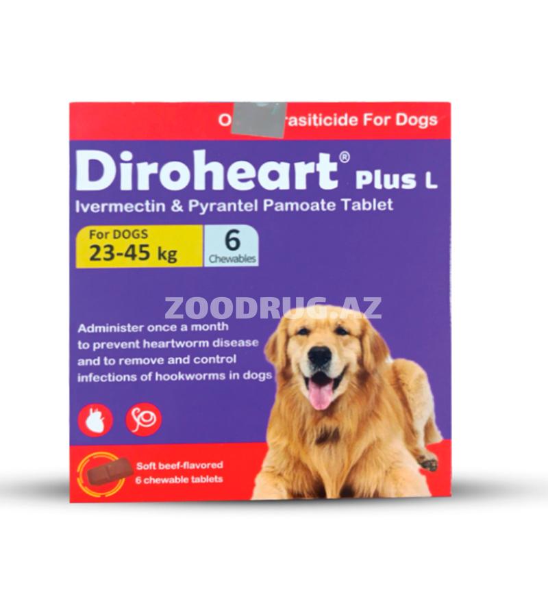 Таблетка для выведения гельминтов Diroheart Plus L собакам весом от 23 до 45 кг.