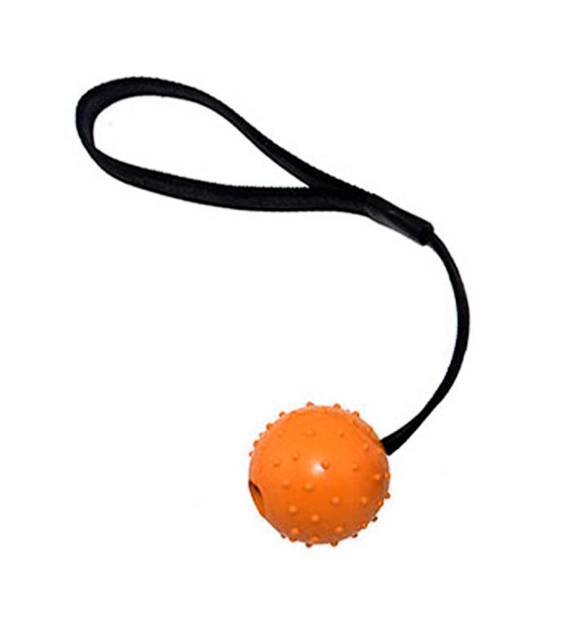 Игрушка O.L.KAR "Мяч с шипами на ленте" для собак. Цвет: Оранжевый. Диаметр: 6 см. Длинна: 30 см.