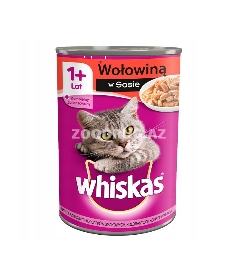 Влажный корм Whiskas для взрослых кошек, говядина в соусе 400 гр.