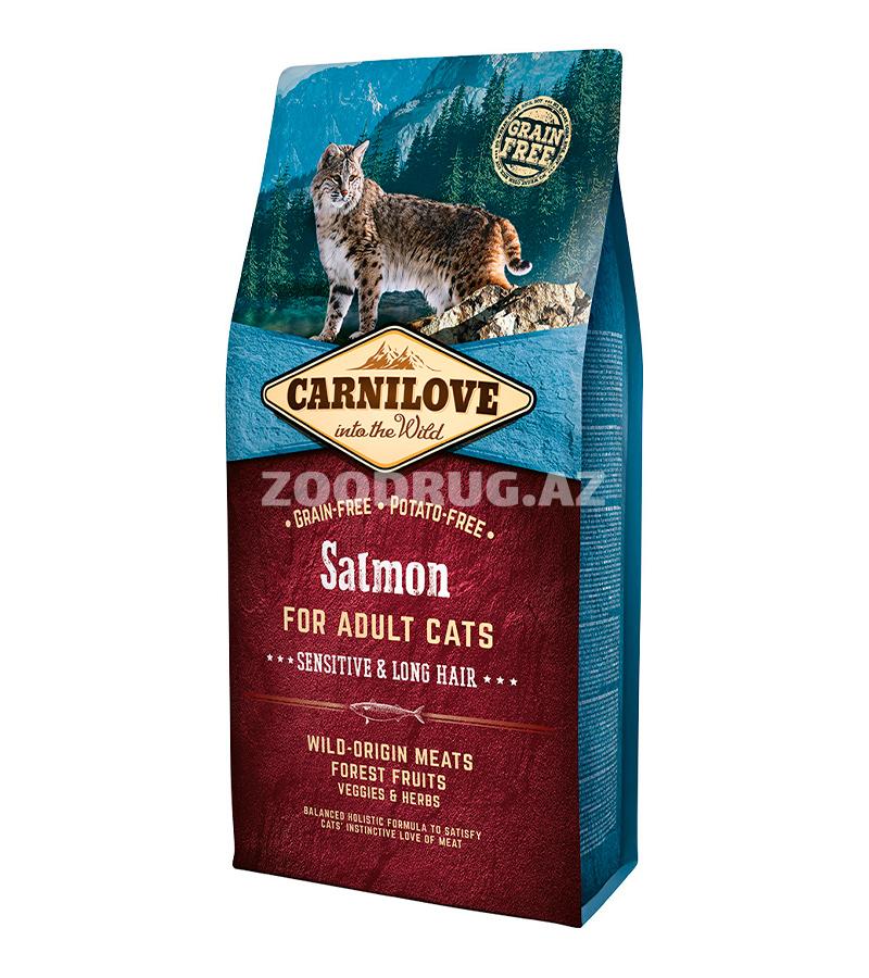 Сухой корм Carnilove Holistic Sensitive&Long Hair Salmon Adult Cat  для взрослых длинношерстных кошек или кошек с чувствительной пищеварительной системой со вкусом лососем. 