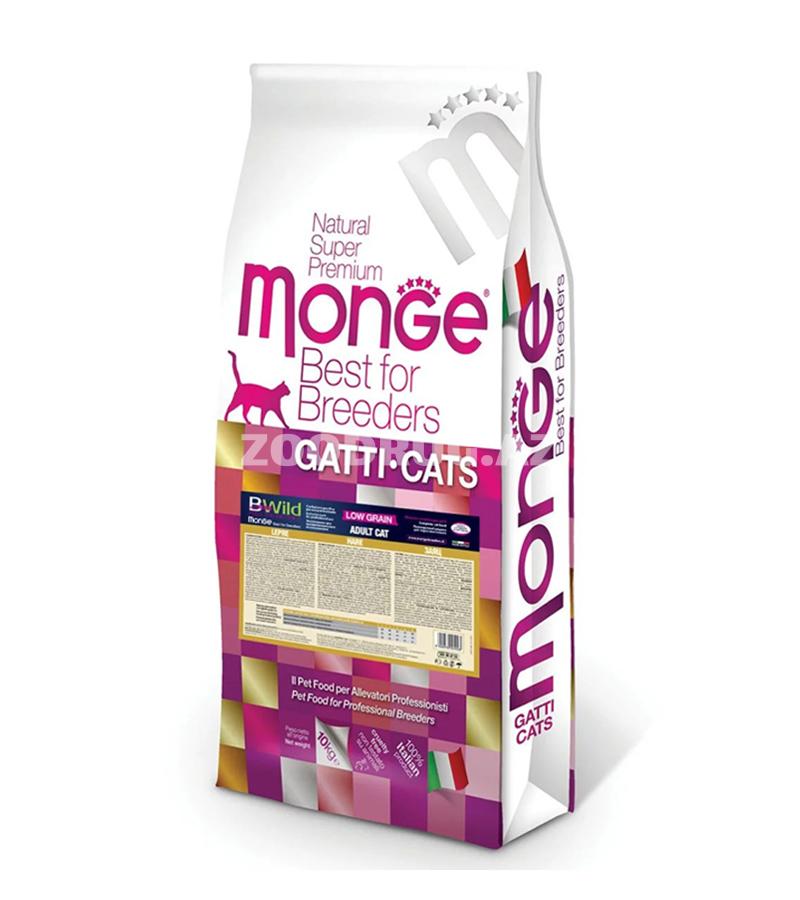Сухой корм Monge BWild Low Grain Adult Cat Hare для взрослых кошек с мясом зайца, низкозерновой, 10 кг