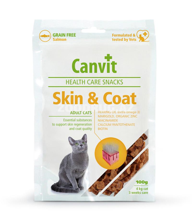 Лакомство Canvit Skin and Coat полувлажное с лососем для кожи и шерсти кошек 100 гр.