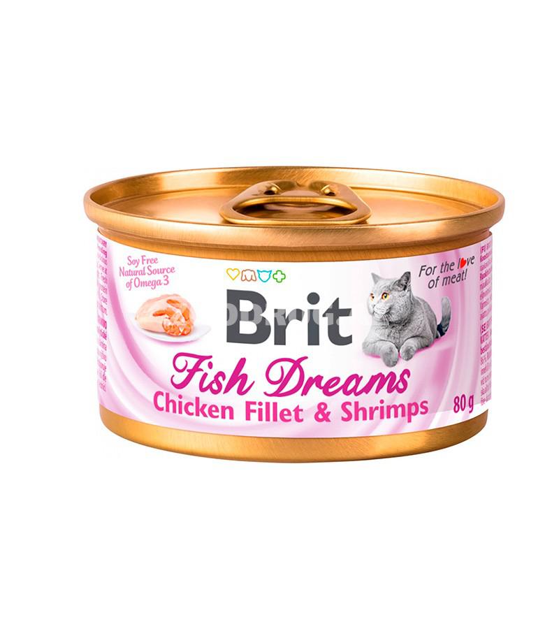 Влажный корм Brit Care с куриным филе и креветками для взрослых кошек  80 гр.