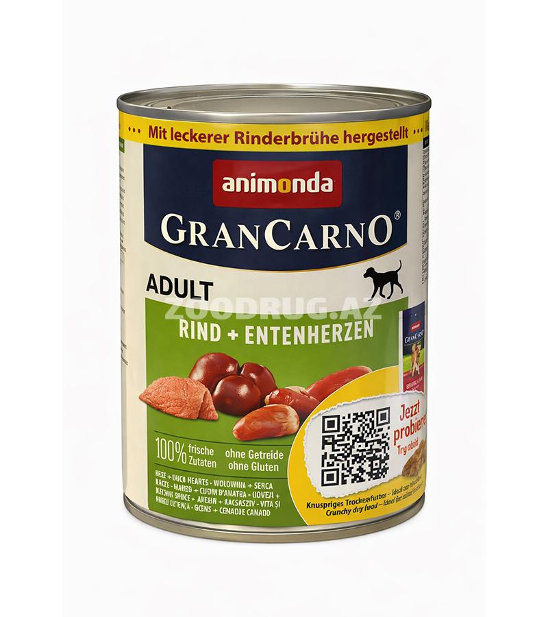 Влажный корм Animonda GranCarno Adult с говядиной и утиными сердцами для взрослых собак 800г #82432