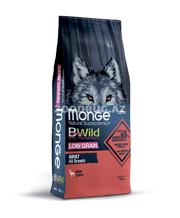 Сухой корм Monge Dog BWild Low Grain холистик, низкозерновой для взрослых собак всех пород со вкусом оленины.