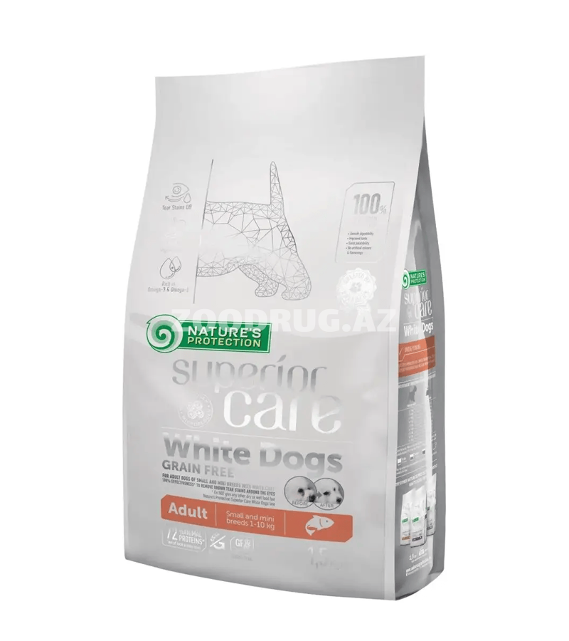 Сухой корм Nature's Protection Superior Care White Dog Grain Free Adult Small and Mini Breeds Salmon беззерновой полнорационный сухой корм с лососем для взрослых собак мелких и миниатюрных п