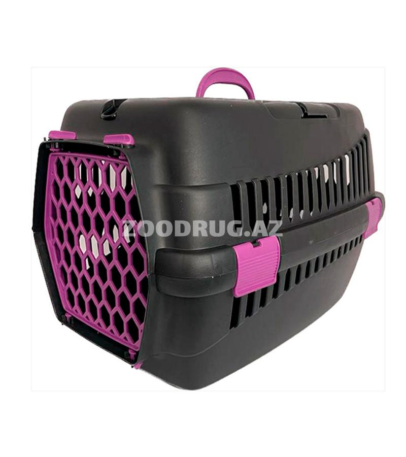 Переноска для средних пород собак и кошек черно-фиолетовая   55х40х35 см