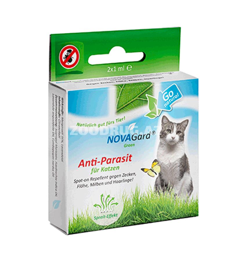 NOVAGard Green Anti-Parasit Spot-on Новагард Антипаразитарные капли от клещей, блох и власоедов для кошек (2 ампулы по 1 мл)