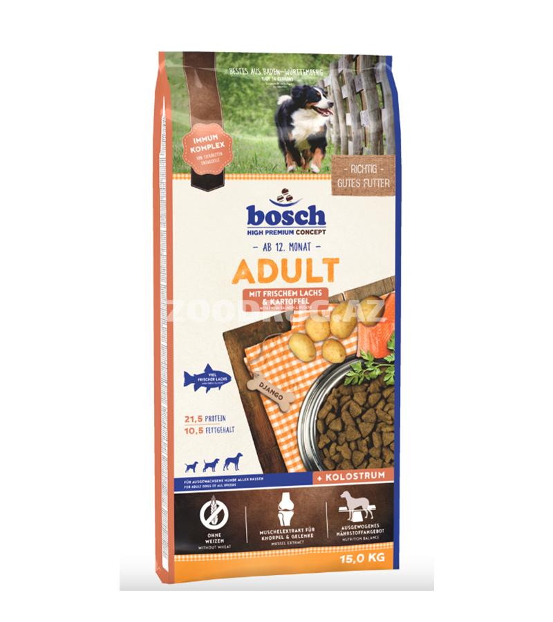 Сухой корм Bosch Adult для взрослых собак со вкусом лосося и картофеля.