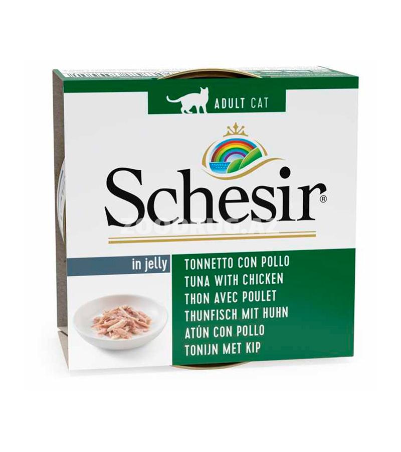 Консервы SCHESIR CAT TUNA & CHICKEN для взрослых кошек с тунцом и цыпленком в желе (85 гр)