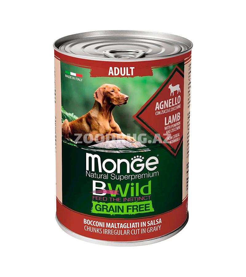 Влажный корм MONGE BWILD ADULT DOG GRAINFREE беззерновые для взрослых собак со вкусом ягненка, тыквы и кабачков 400 гр.