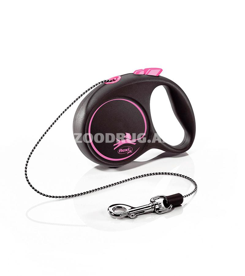 Поводок-рулетка Flexi Black Design cord XS 3m 8 kg pink.