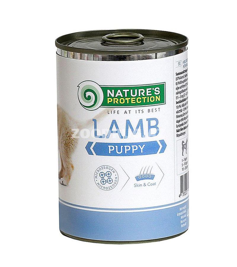 Влажный корм Nature's Protection Dog Puppy Lamb Полнорационный влажный корм с мясом ягненка в нежном бульоне для щенков с чувствительным пищеварением 400 гр.