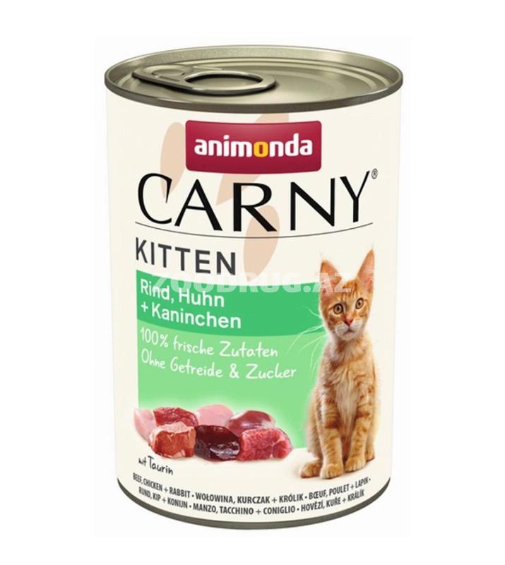 Влажный корм ANIMONDA CARNY KITTEN RIND, HUHN + KANINCHEN для котят с говядиной, курицей и кроликом 400 г