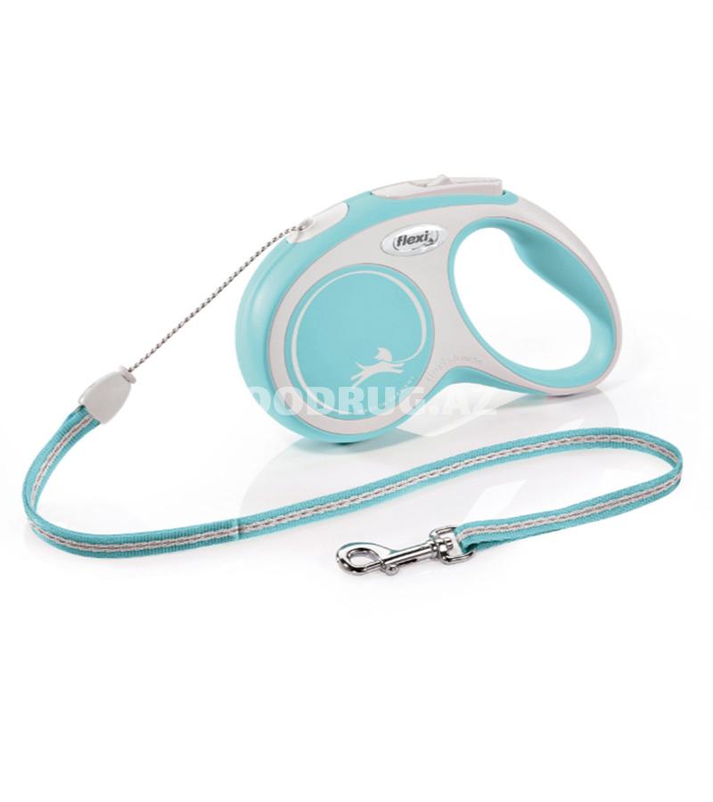 Поводок-рулетка Flexi Light blue New Comfort cord. Размер XS. Цвет: Светло-синий. Длинна: 3 метра. До 8 кг.