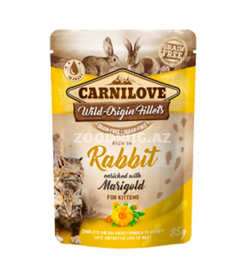 Консервы Carnilove - влажный корм в пакетиках для котят, с мясом с крольчатиной и календулой, без злаков и картофеля (85 гр)