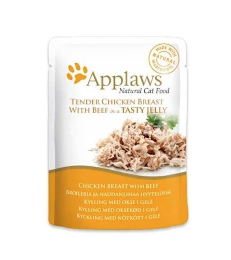 Влажный корм APPLAWS для взрослых кошек со вкусом куриной грудки с говядиной в желе 70 гр.