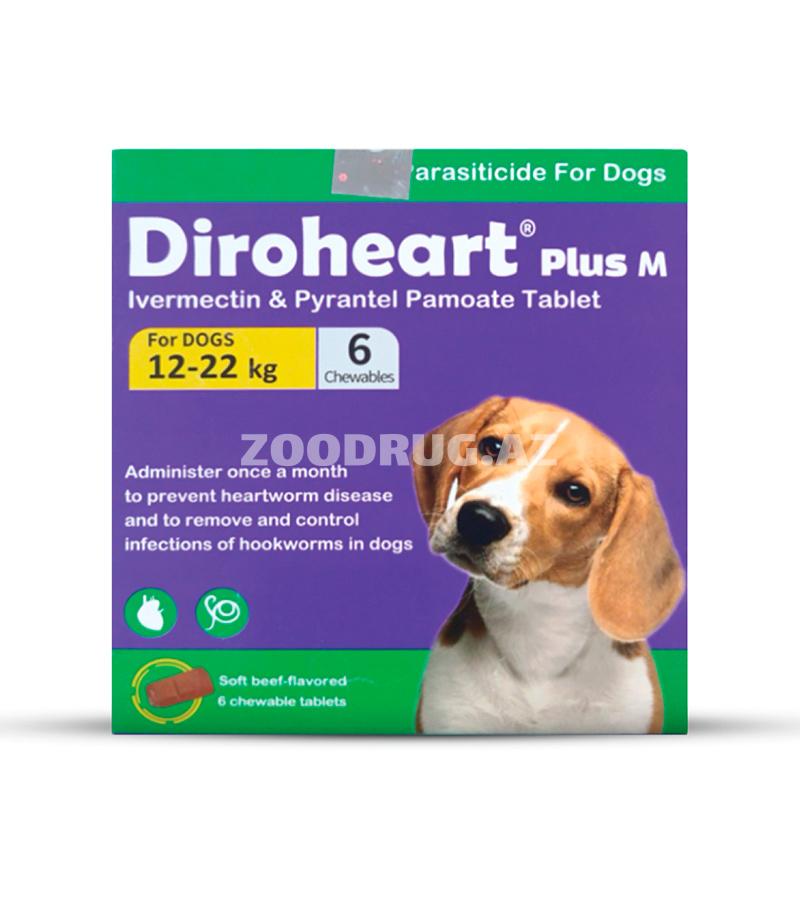 Таблетка для выведения гельминтов Diroheart Plus M собакам весом от 12 до 22 кг.