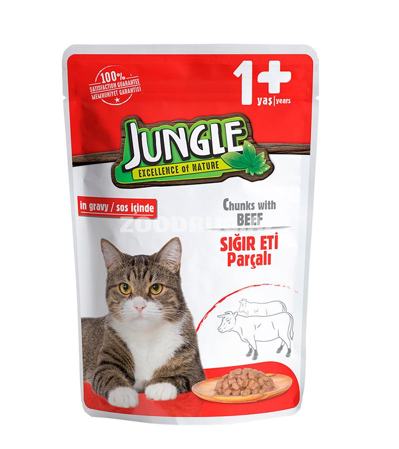 Влажный корм Jungle Cat Adult  для взрослых кошек с говядиной 100 гр.