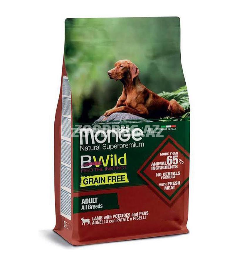 Monge BWild Grain Free Adult Lamb-bütün cinslərə aid böyüklər üçün nəzərdə tutulmuş, quzu ətindən hazırlanmış tam rasionlu, taxılsız quru yemdir.
