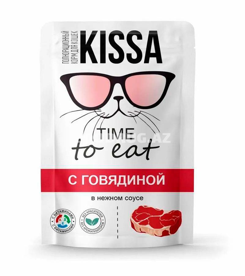 Влажный корм Kissa для кошек со вкусом говядины в соусе 75 гр.