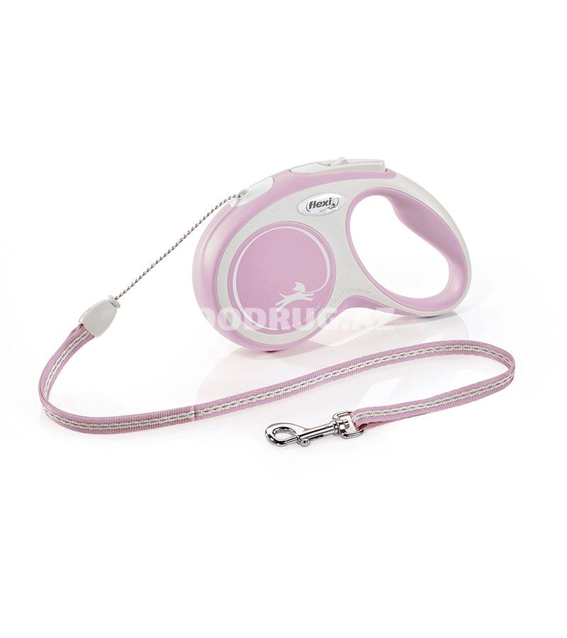 Поводок-рулетка Flexi New Comfort cord. Размер XS. Цвет: Розовый. Длина: 3 метра.  