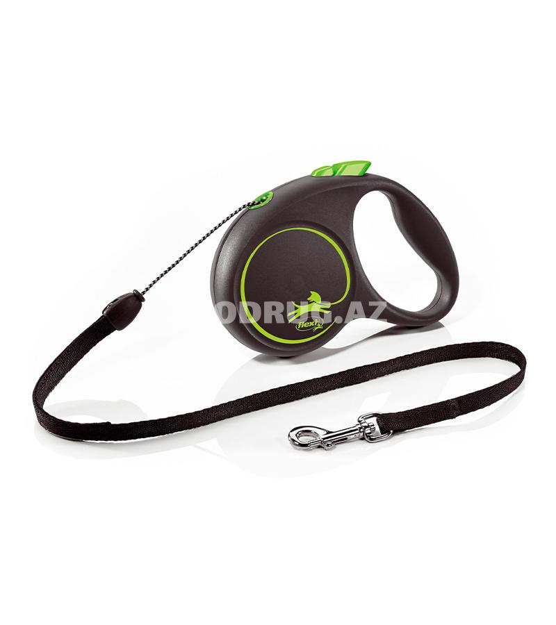 Поводок-рулетка Flexi Black Design cord. Размер М. Цвет: Зеленый. Длинна: 5 метра.