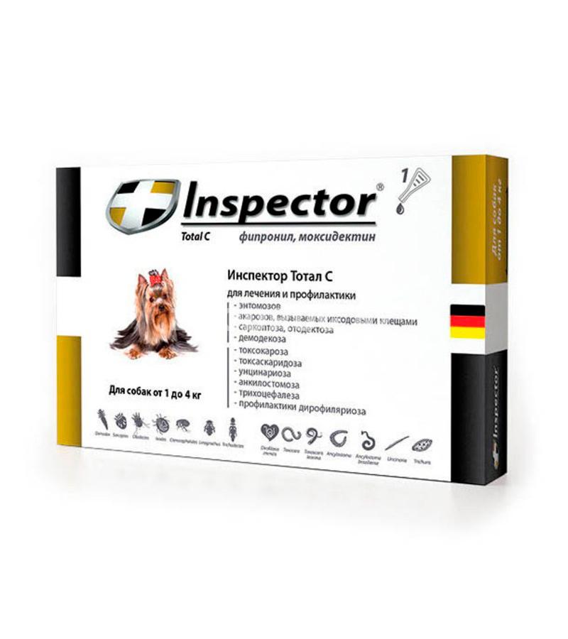 Капли Inspector Total С на холку от глистов, насекомых, клещей для  собак  весом от 1 до 4 кг (Срок годности до 03.2023)