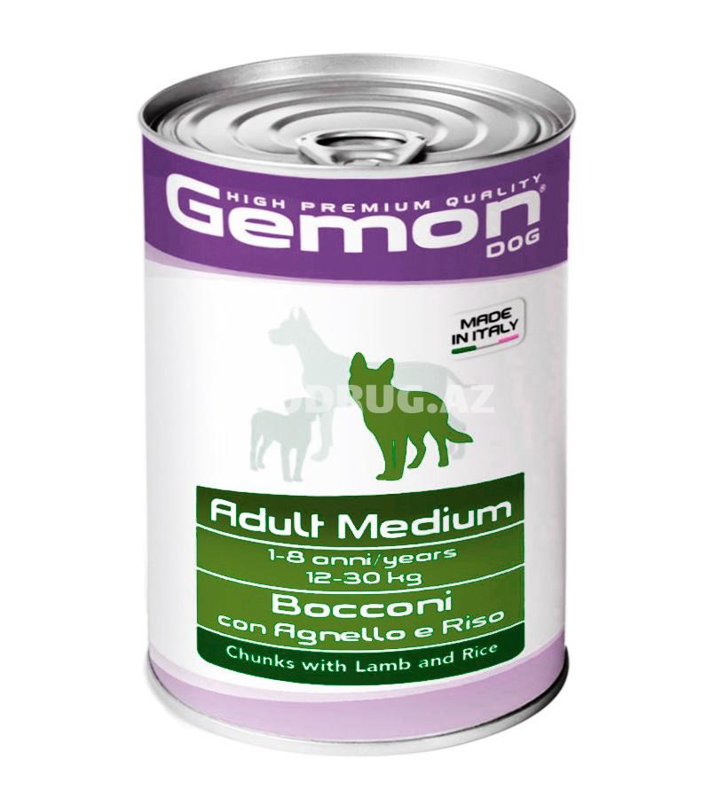 Консервы GEMON DOG ADULT MEDIUM для взрослых собак средних пород с кусочками ягненка и рисом (1250 гр)