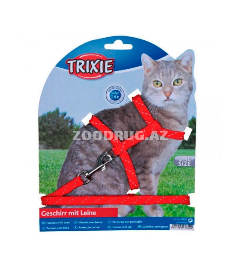 Шлейка Trixie с поводком для кошек. Цвета в ассортименте. Размер: 18-35 см.