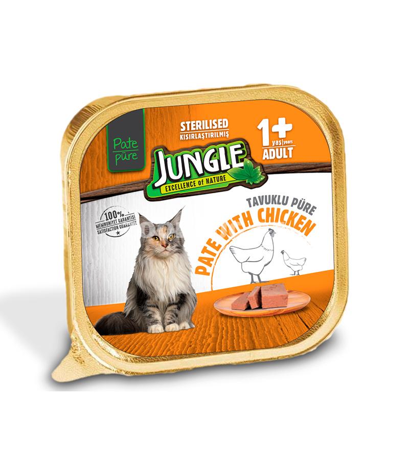 Влажный корм Jungle Cat Adult Sterilised паштет для взрослых стерилизованных кошек с курицей 100 гр.
