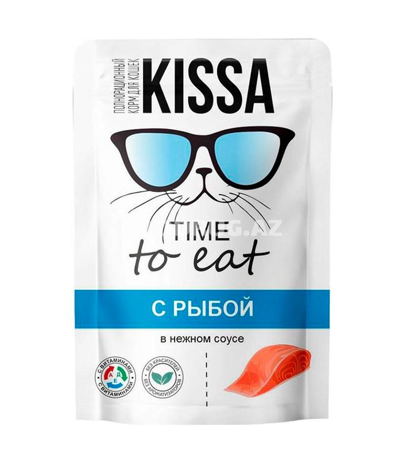 Влажный корм Kissa для кошек со вкусом рыбы в соусе 75 гр.