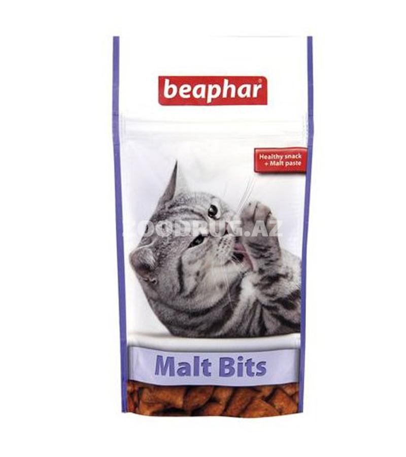 Beaphar Malt Bits Хрустящие подушечки и вкусное и полезное лакомство с наполнителем из мальт-пасты для кошек и котят, способствующее выведению шерсти из желудка для кошек. 35 gr