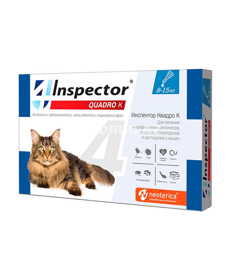 INSPECTOR QUADRO K капли для кошек весом от 8 до 15 кг против внутренних и внешних паразитов (1 пипетка)