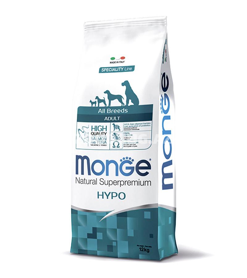 Сухой корм Monge Adult Dog Hypoallergenic Salmone&Tuna для взрослых собак всех пород склонных к аллергическим реакциям со вкусом лосося и тунца 12 кг.