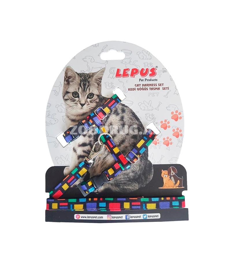 Шлейка Lepus с поводком для кошек. Цвет: Микс. Размер: 34x26x6 см.