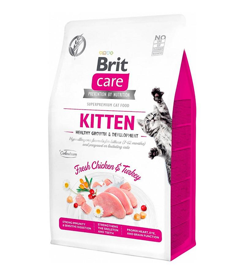 Гипоаллергенный  сухой корм BRIT CARE CAT GRAIN-FREE KITTEN беззерновой для котят, беременных и кормящих кошек с индейкой и курицей