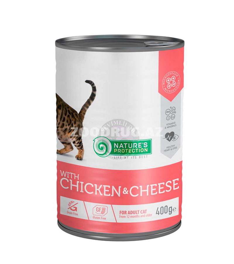 Влажный корм Nature's Protection Cat Adult Сhicken & Сheese Беззерновой влажный корм с курицей и сыром для взрослых кошек 400 гр.