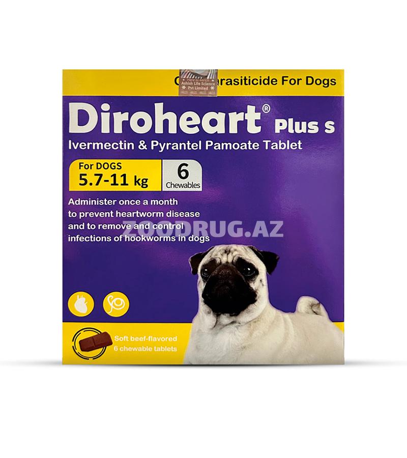 Таблетка для выведения гельминтов Diroheart Plus S собакам весом от 5.7 до 11 кг.