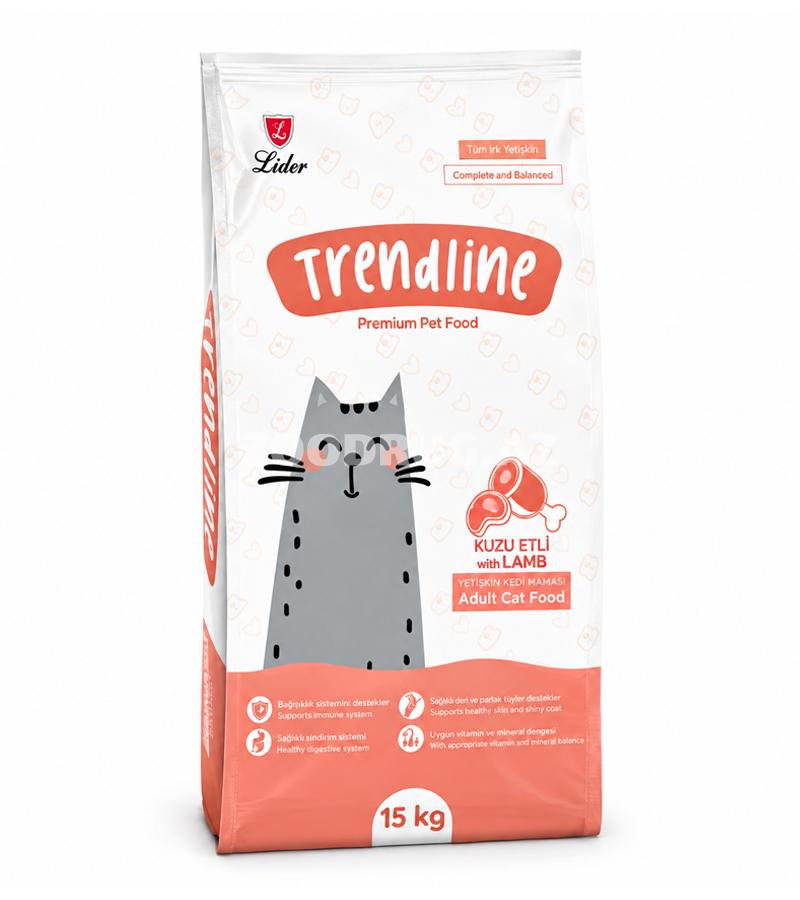 Quru yem Trendline Adult Cat Lamb & Rice yetkin pişiklər üçün quzu əti və düyü dadi ilə.
