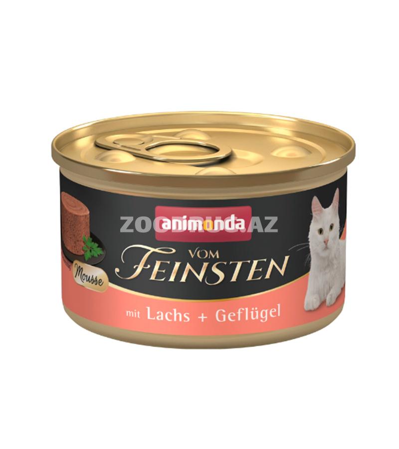 Влажный корм Vom Feinsten Adult Cat with Salmon&Poultry, мусс для взрослых кошек со вкусом  лососем и птицей 85 гр.