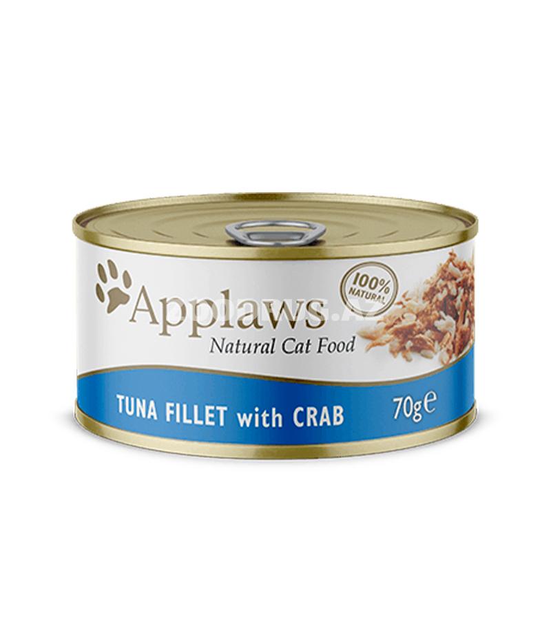 Влажный корм APPLAWS для взрослых кошек с филе тунца с крабом 70 гр.
