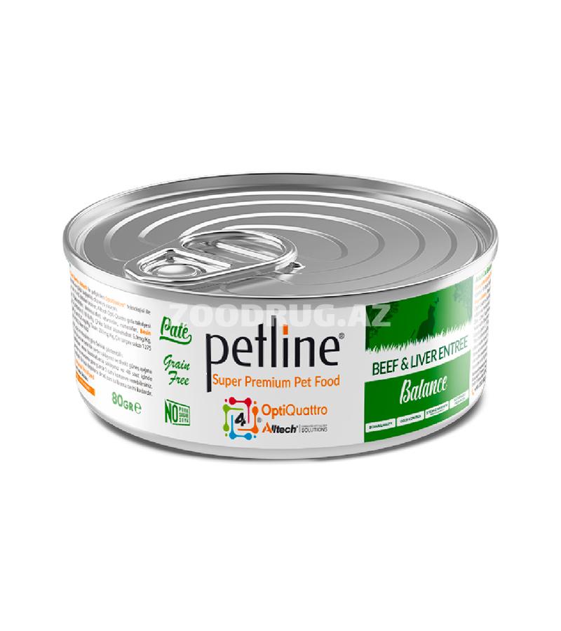 Влажный корм Petline Adult Cat Beef&Liver Balance, паштет для взрослых кошек с говядиной и печенью 80 гр. 