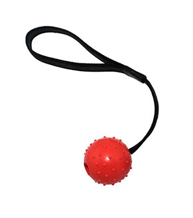 Игрушка O.L.KAR "Мяч с шипами на ленте" для собак. Цвет: Красный. Диаметр: 6 см. Длинна: 30 см.