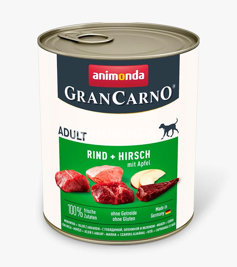 Консервы ANIMONDA GRAN CARNO ORIGINAL ADULT RIND & HIRSCH MIT APFEL для взрослых собак с говядиной, олениной и яблоком (800 гр)