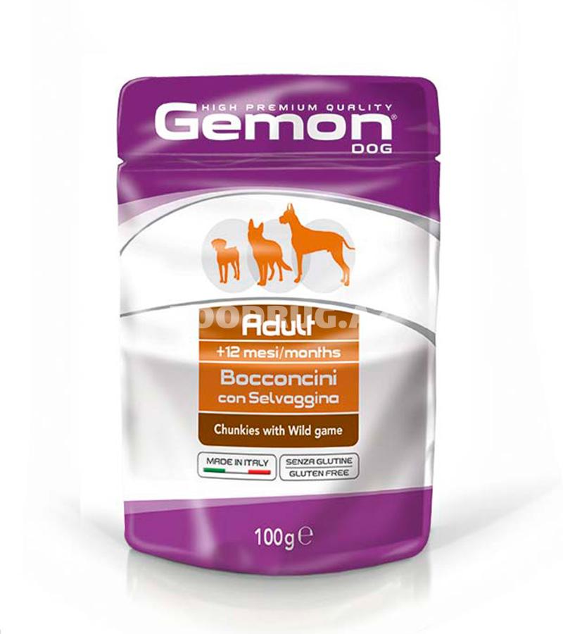 Влажный корм Gemon Adult, Chunkies with Wild Game, для собак, с мясом диких животных 100 гр.