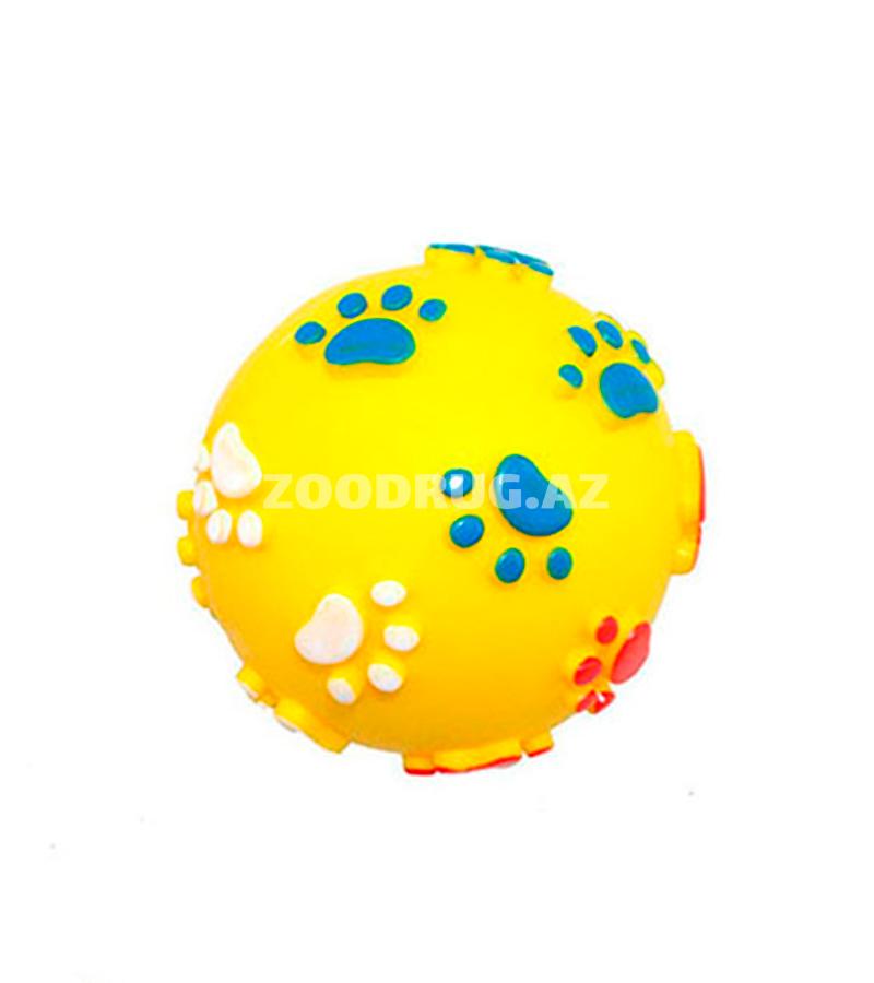 Игрушка O.L.KAR "Мяч с лапками" с пищалкой для собак. Цвет: Желтый. Диаметр: 7 см.