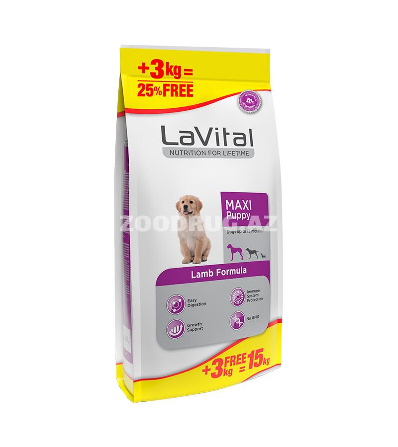 Сухой корм LaVital для щенков крупных пород Maxi Puppy с ягненком +3 кг в подарок