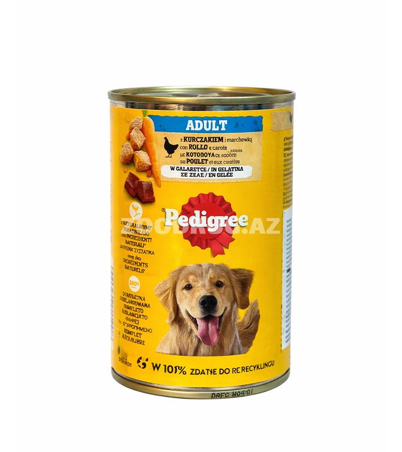 Pedigree Adult toyuq və yerkökü ilə jelidə — böyüklər üçün yaş it yemi (400 q)